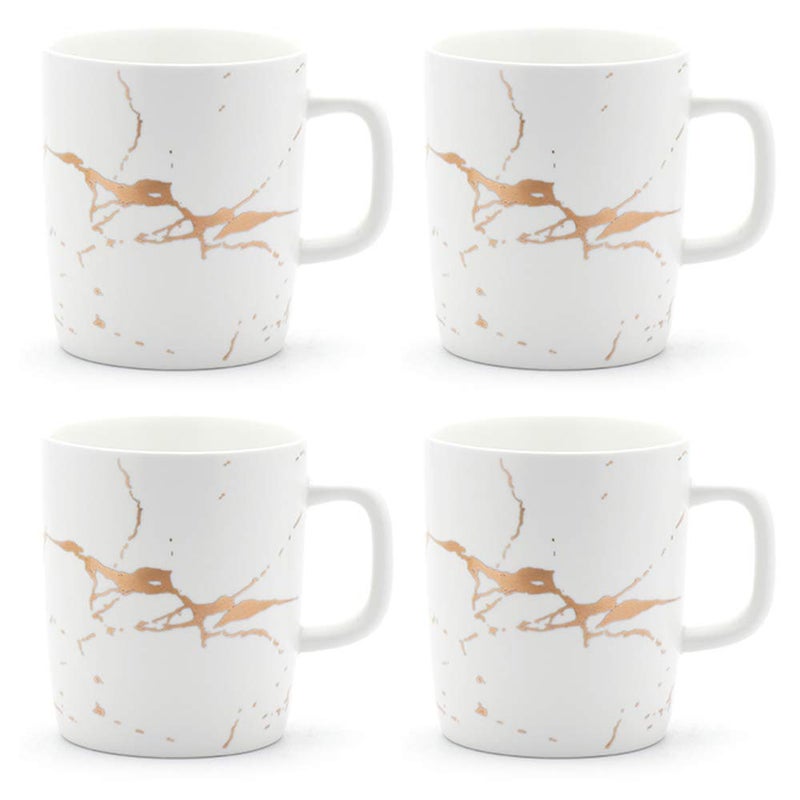 Coffeezone 12 oz Matte Ceramic Marble Tea Coffee Mugs Luxury Gold Inlay (White, 4 Mugs Gold Marble) - Image 1